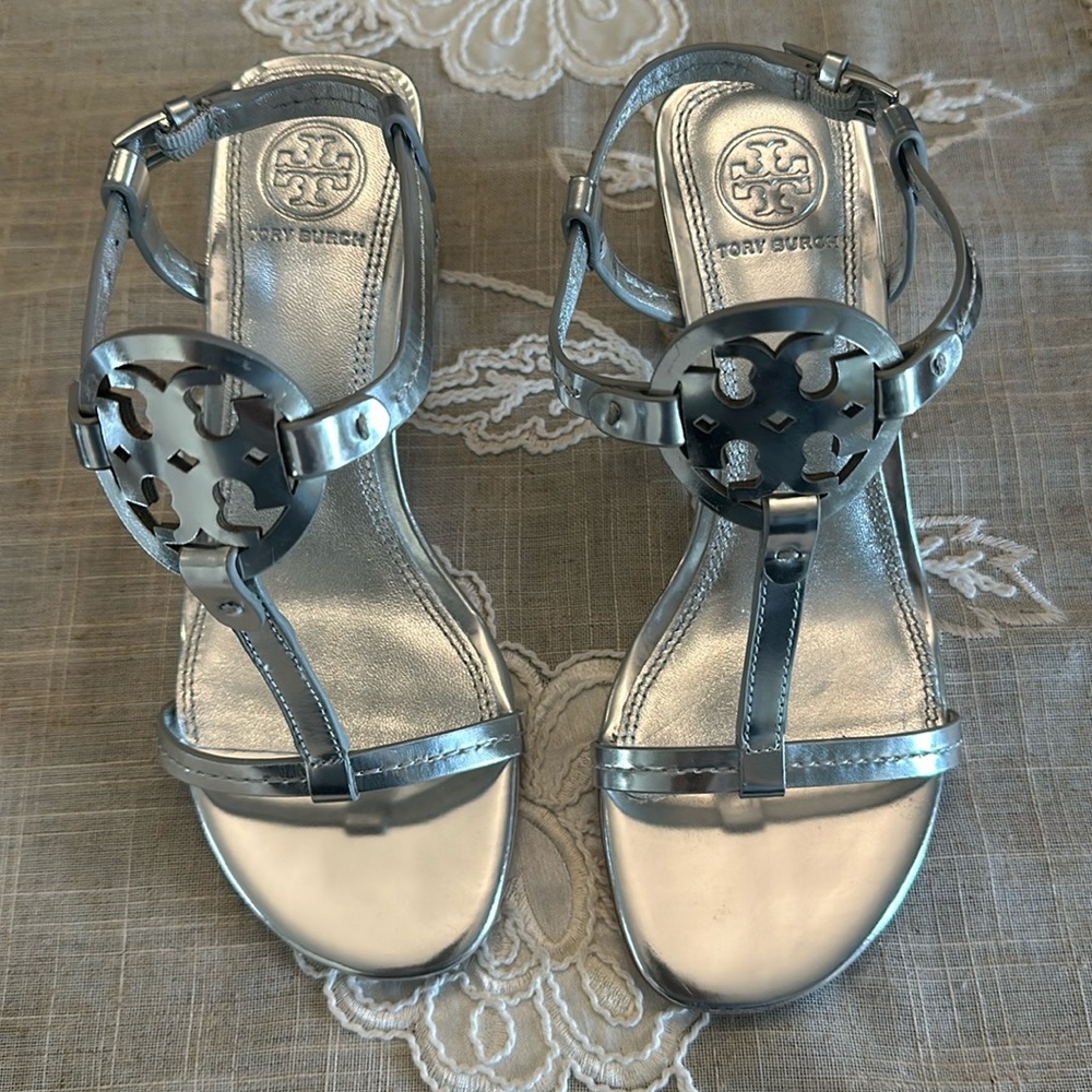 Tory Burch Miller Espadrille Sandal Silver Metallic Size 5.5